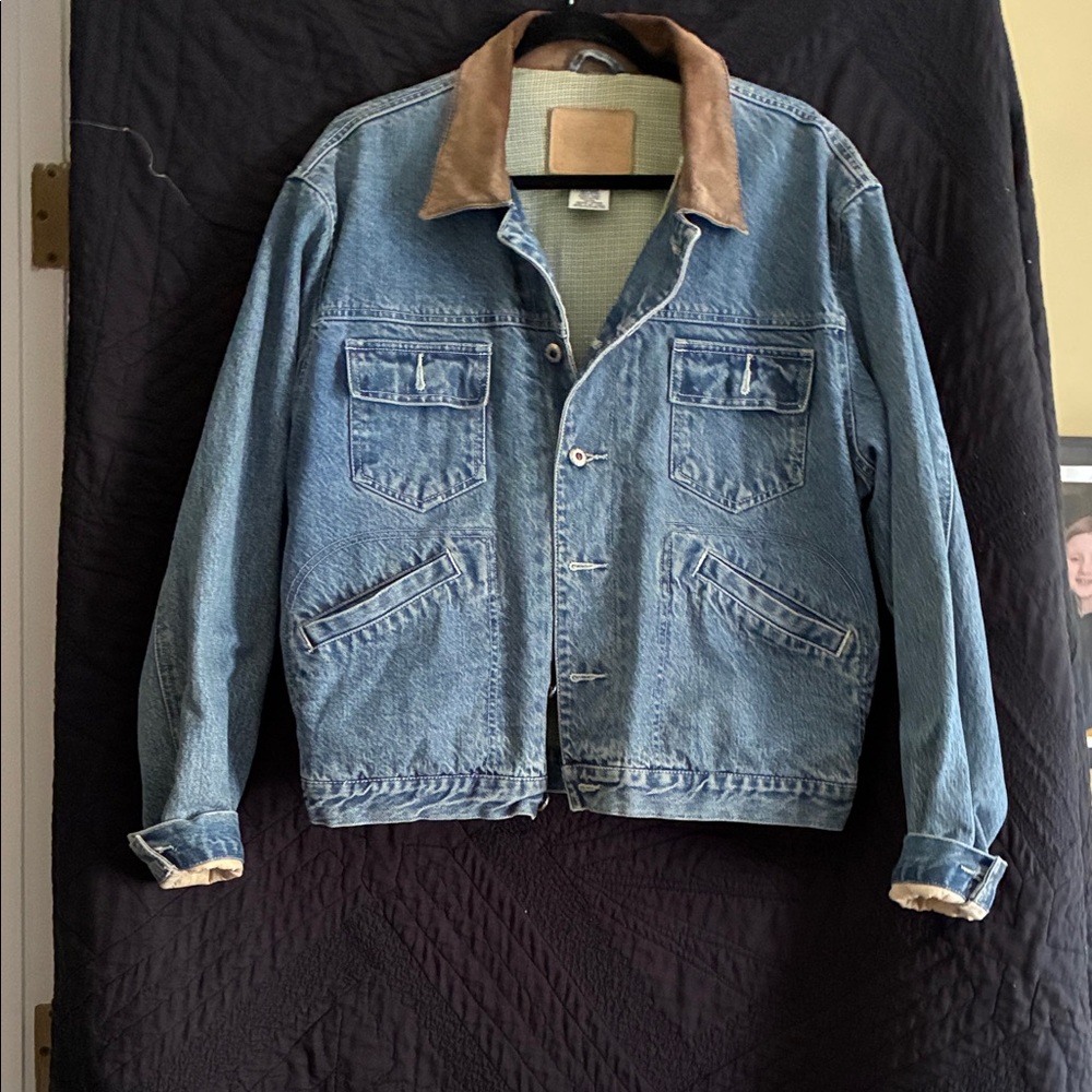 GAP Blue Denim Jacket with Brown Collar